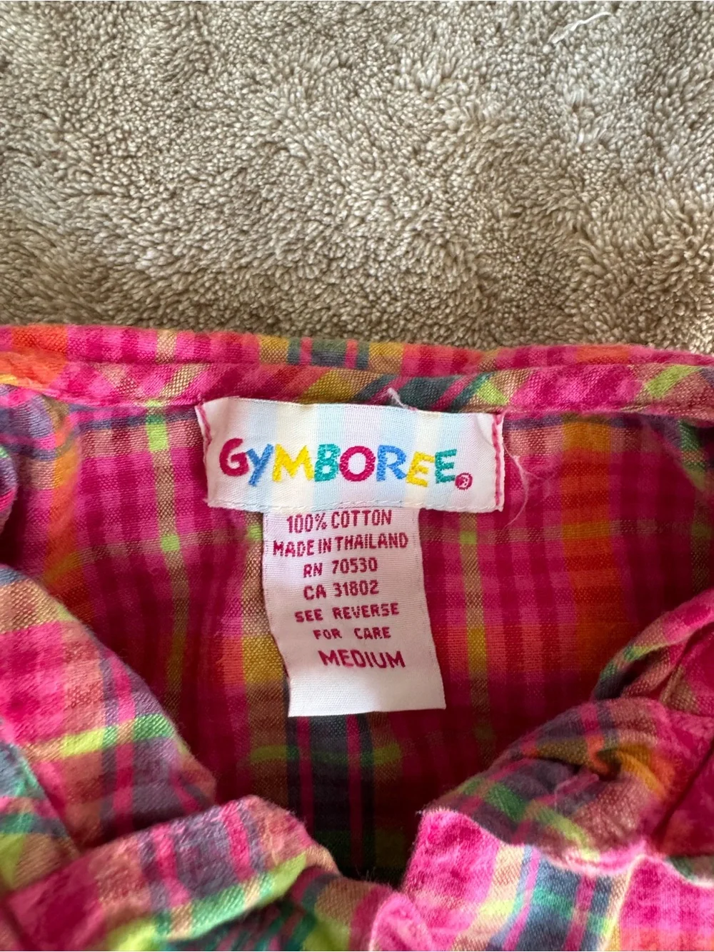 Vintage Gymboree Girls' Pink Plaid Button-Up Top